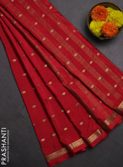 Semi mysore silk saree red with allover zari woven buttas and small zari woven border