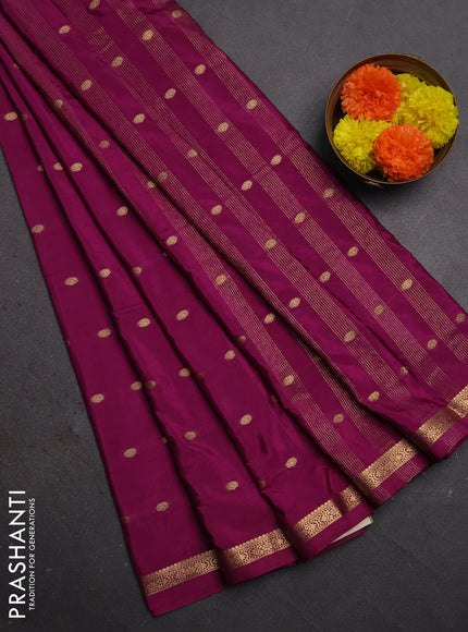 Semi mysore silk saree wine shade with allover zari woven buttas and small zari woven border