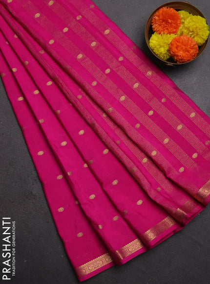 Semi mysore silk saree pink with allover zari woven buttas and small zari woven border
