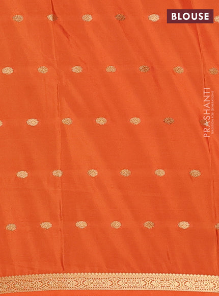 Semi mysore silk saree orange with allover zari woven buttas and small zari woven border