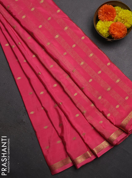 Semi mysore silk saree peach pink with allover zari woven buttas and small zari woven border