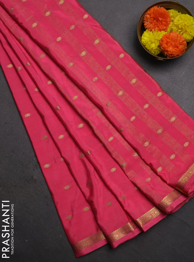 Semi mysore silk saree peach pink with allover zari woven buttas and small zari woven border