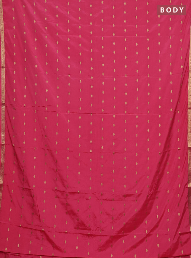 Semi mysore silk saree peach pink with allover zari woven buttas and small zari woven border