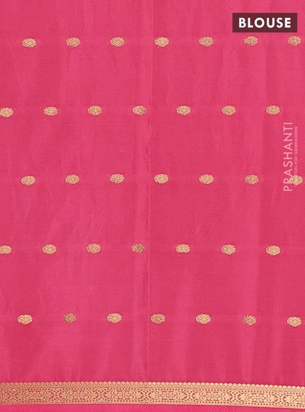 Semi mysore silk saree peach pink with allover zari woven buttas and small zari woven border