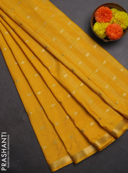 Semi mysore silk saree yellow with allover zari woven buttas and small zari woven border