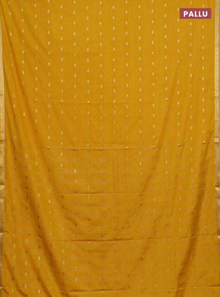 Semi mysore silk saree yellow with allover zari woven buttas and small zari woven border