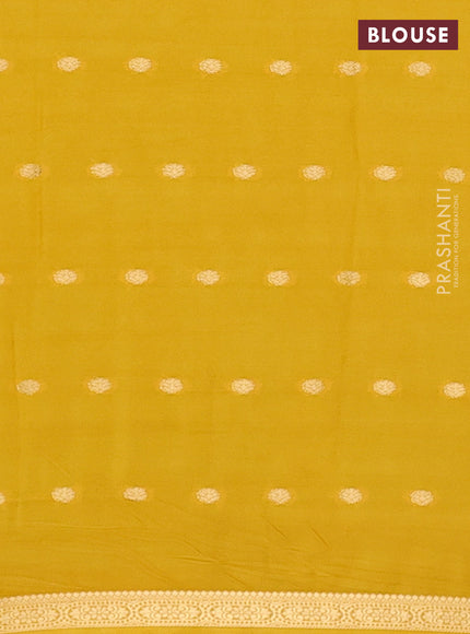 Semi mysore silk saree yellow with allover zari woven buttas and small zari woven border