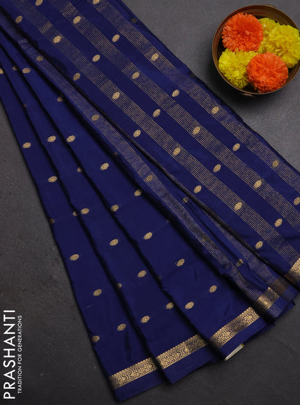 Semi mysore silk saree navy blue with allover zari woven buttas and small zari woven border