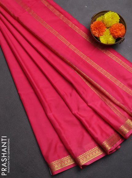 Semi mysore silk saree candy pink with plain body and small zari woven border