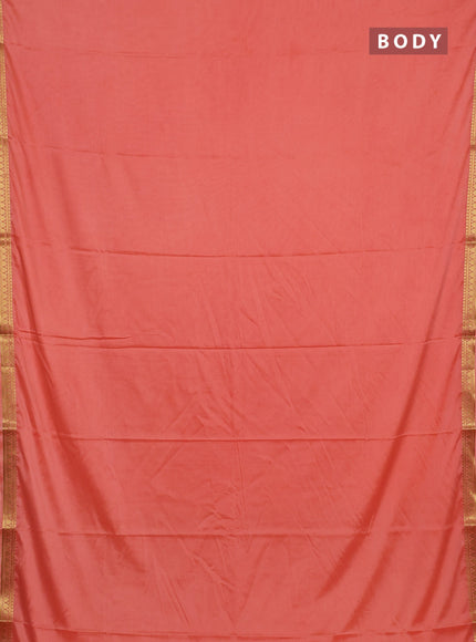 Semi mysore silk saree peach shade with plain body and small zari woven border