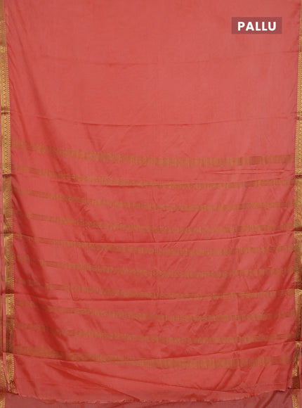 Semi mysore silk saree peach shade with plain body and small zari woven border