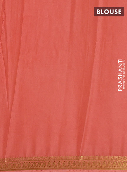 Semi mysore silk saree peach shade with plain body and small zari woven border