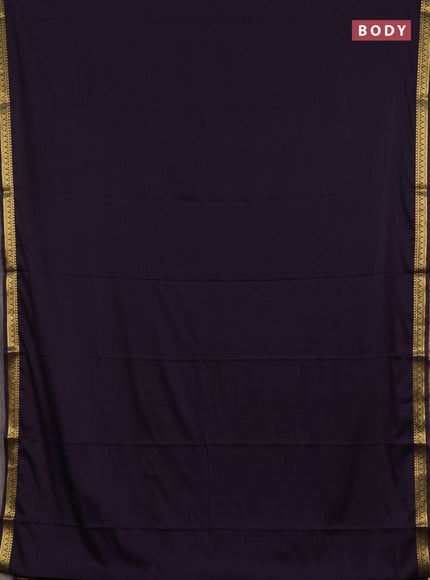 Semi mysore silk saree deep jamun with plain body and small zari woven border