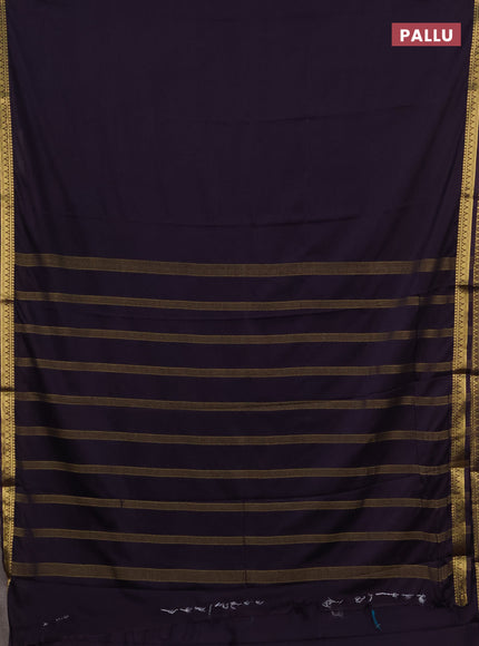 Semi mysore silk saree deep jamun with plain body and small zari woven border