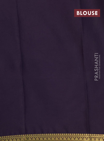 Semi mysore silk saree deep jamun with plain body and small zari woven border