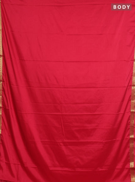 Semi mysore silk saree cherry red with plain body and small zari woven border