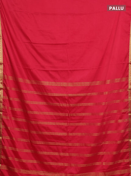 Semi mysore silk saree cherry red with plain body and small zari woven border