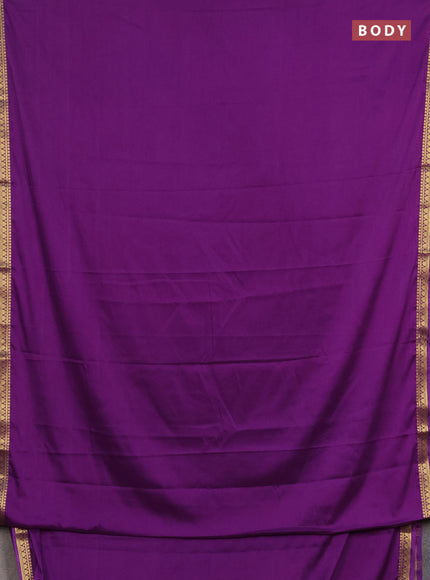 Semi mysore silk saree dark purple with plain body and small zari woven border