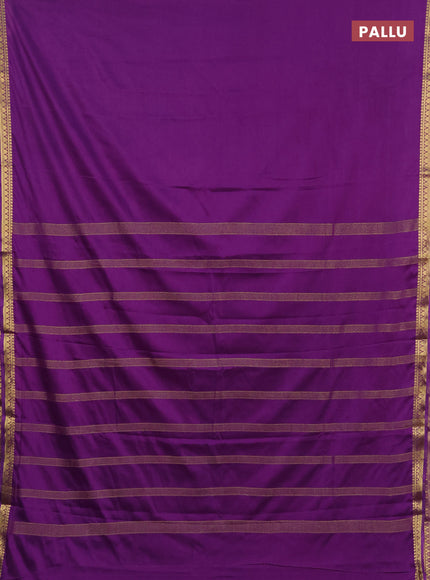 Semi mysore silk saree dark purple with plain body and small zari woven border