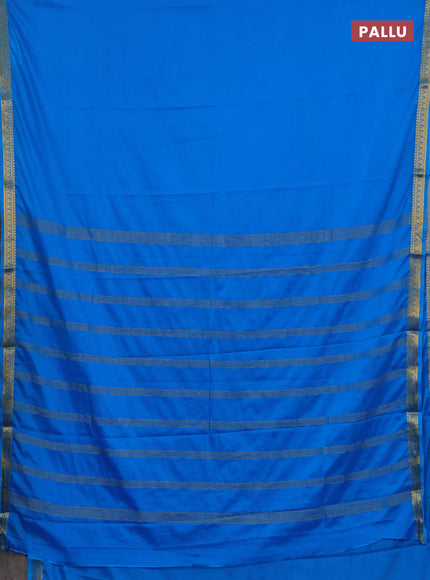 Semi mysore silk saree cs blue with plain body and small zari woven border