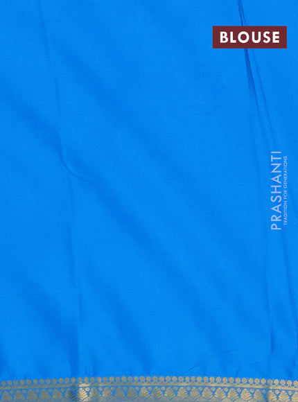 Semi mysore silk saree cs blue with plain body and small zari woven border