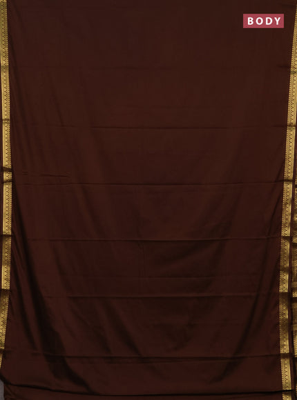 Semi mysore silk saree brown with plain body and small zari woven border