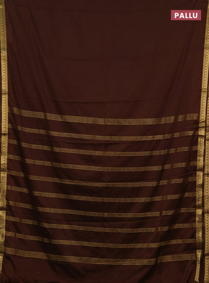 Semi mysore silk saree brown with plain body and small zari woven border