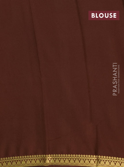 Semi mysore silk saree brown with plain body and small zari woven border