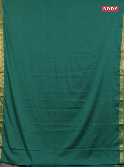 Semi mysore silk saree green with plain body and small zari woven border