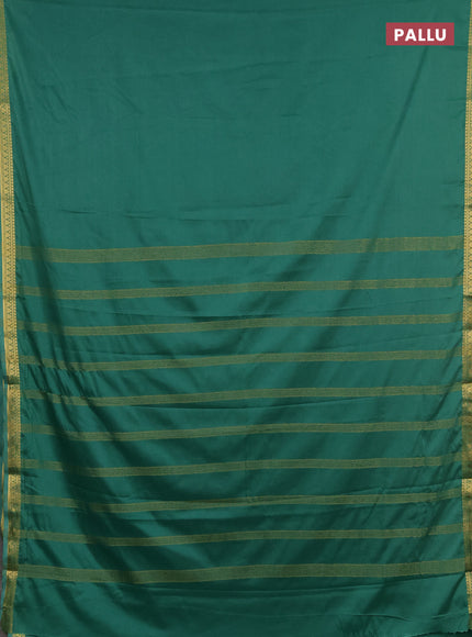 Semi mysore silk saree green with plain body and small zari woven border
