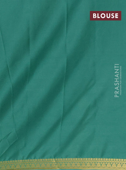 Semi mysore silk saree green with plain body and small zari woven border