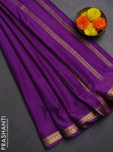Semi mysore silk saree purple with plain body and small zari woven border