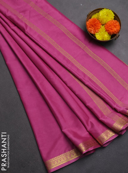 Semi mysore silk saree mauve pink with plain body and small zari woven border