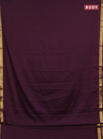 Semi mysore silk saree deep wine with plain body and small zari woven border