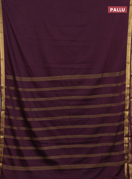 Semi mysore silk saree deep wine with plain body and small zari woven border