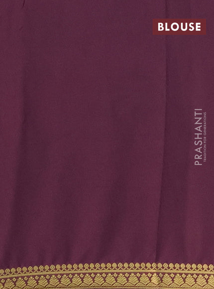 Semi mysore silk saree deep wine with plain body and small zari woven border