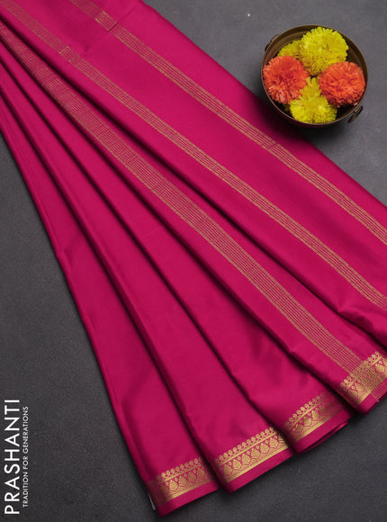 Semi mysore silk saree dark pink with plain body and small zari woven border