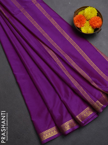 Semi mysore silk saree purple shade with plain body and small zari woven border