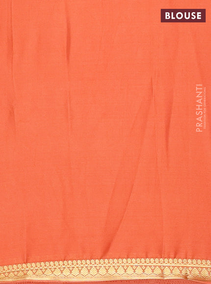 Semi mysore silk saree rustic orange with plain body and small zari woven border