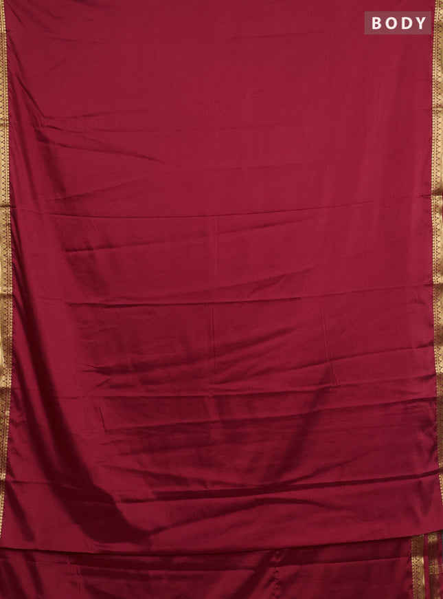 Semi mysore silk saree kumkum red with plain body and small zari woven border