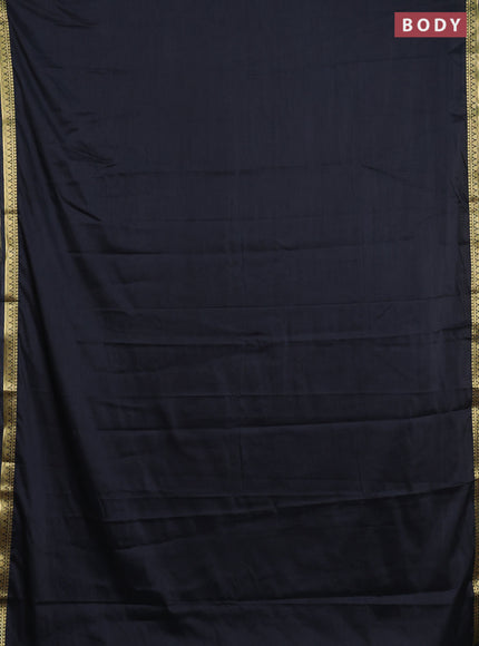 Semi mysore silk saree black with plain body and small zari woven border