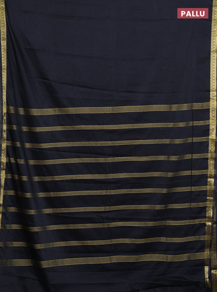 Semi mysore silk saree black with plain body and small zari woven border