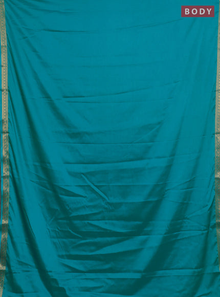 Semi mysore silk saree teal blue with plain body and small zari woven border