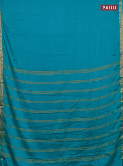 Semi mysore silk saree teal blue with plain body and small zari woven border