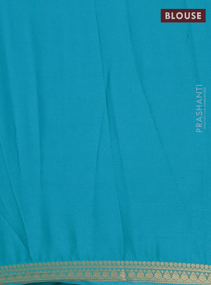 Semi mysore silk saree teal blue with plain body and small zari woven border