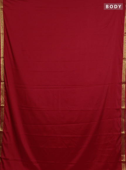Semi mysore silk saree red with plain body and small zari woven border