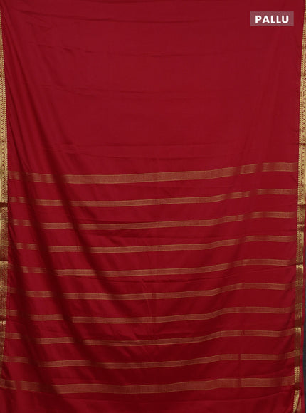 Semi mysore silk saree red with plain body and small zari woven border