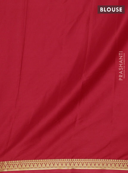 Semi mysore silk saree red with plain body and small zari woven border