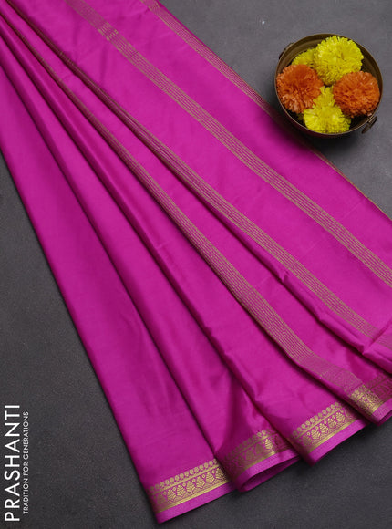 Semi mysore silk saree pink shade with plain body and small zari woven border