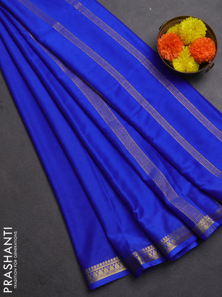 Semi mysore silk saree royal blue with plain body and small zari woven border